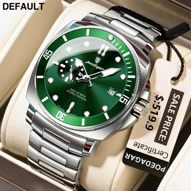 Poedagar Luxury Sports Man Wristwatch Luminous Waterproof Date Watch 873 Silver Green Men Quartz Watches Best Selling