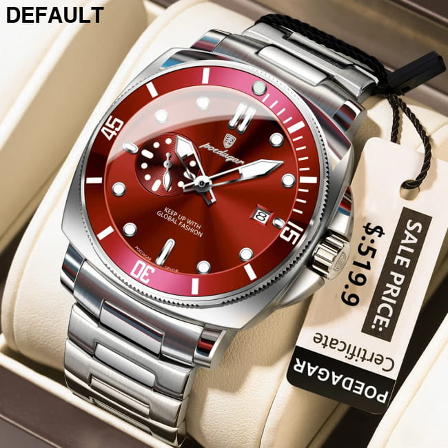 Poedagar Luxury Sports Man Wristwatch Luminous Waterproof Date Watch 873 Silver Red Men Quartz Watches Best Selling