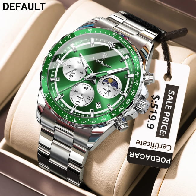POEDAGAR Original Men Clock Sports Waterproof Luminous 879 Silver Green Sport Watches