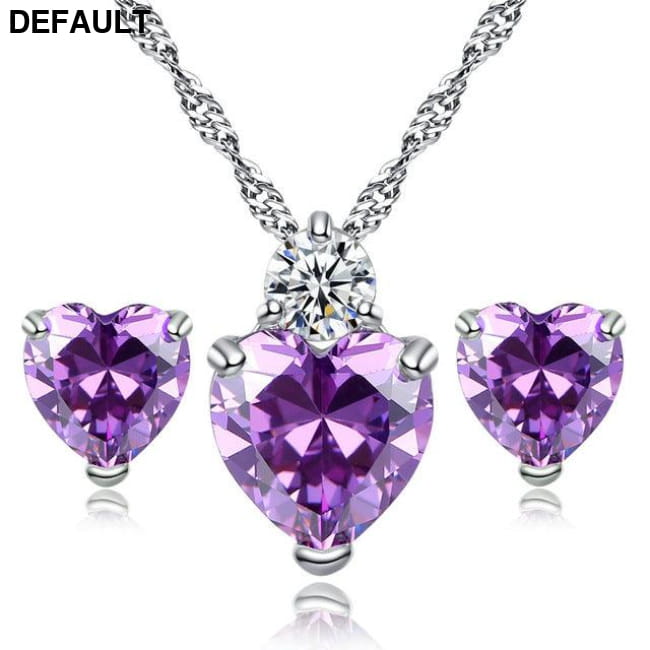 Pomegranate Red Crystal Necklace Earrings purple stone Sterling Silver Sets Necklaces