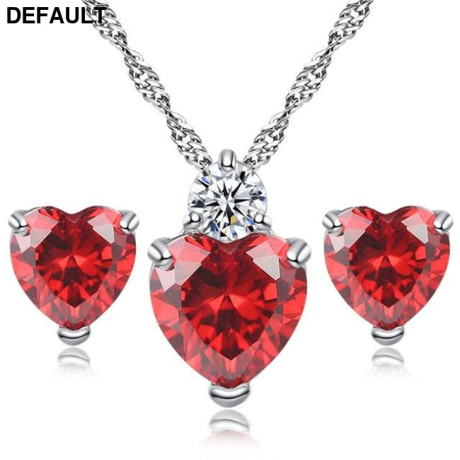 Pomegranate Red Crystal Necklace Earrings stone Sterling Silver Sets Necklaces