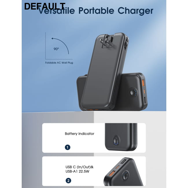 Portable Charger Power Bank 12000mAh with Built-in Wall Black Best Selling Products