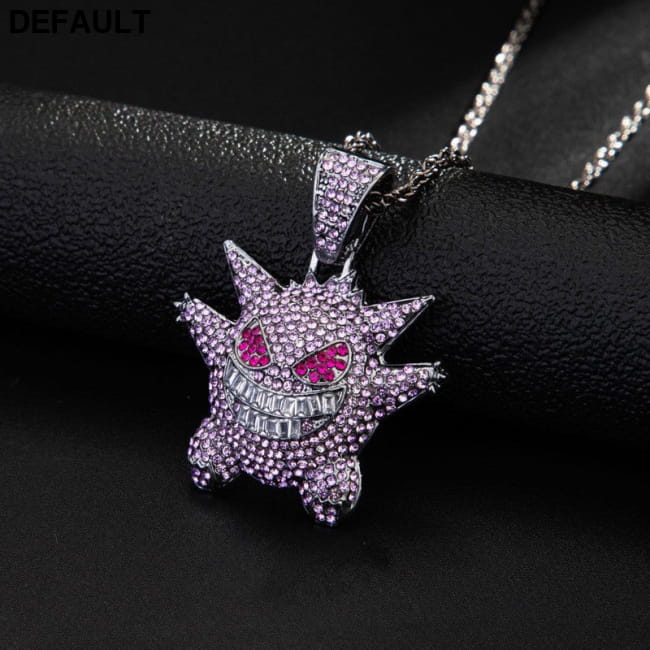 Punk Style Hip Hop Ghost Pendant Necklace Full Zircon Purple / CN Men Necklaces Sterling Silver