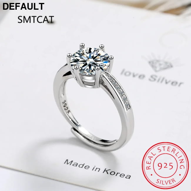 Real 3 Carat Moissanite Wedding Ring for Women 925 Sterling resizable Rings Silver