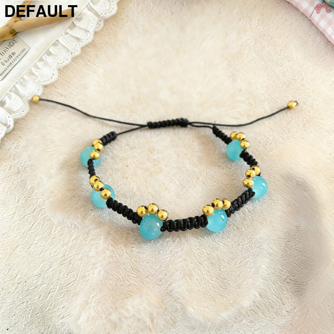 Retro Cat Claw Beaded Braided Bracelet For Women Sky Blue Sterling Silver Bracelets