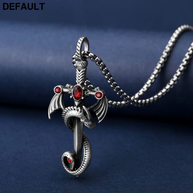Retro Dragon Sword Tianzun Pendant Titanium Steel Necklace N744 / CN Necklaces Sterling Silver