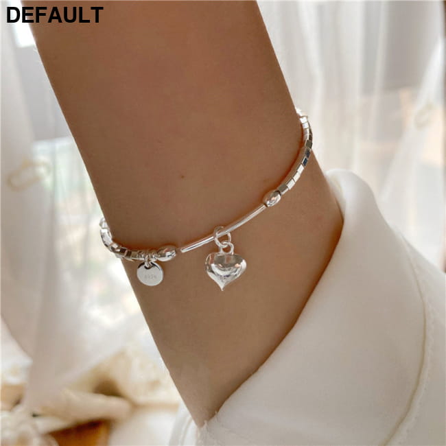 S925 Sterling Silver Square Charm Bracelet With Round Discs Plain / 925 Bracelets