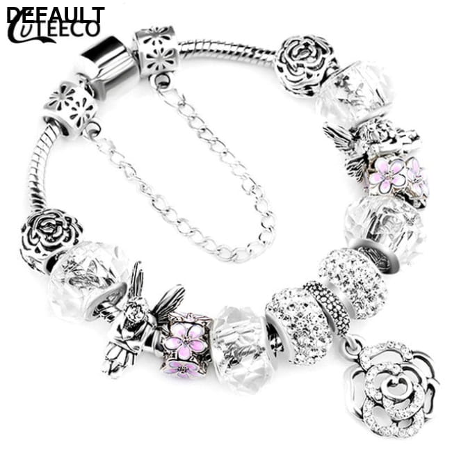 Silver Charms Bracelet Bangle For Women Crystal Flower AA0105 / 18cm Sterling Bracelets Best Selling Products