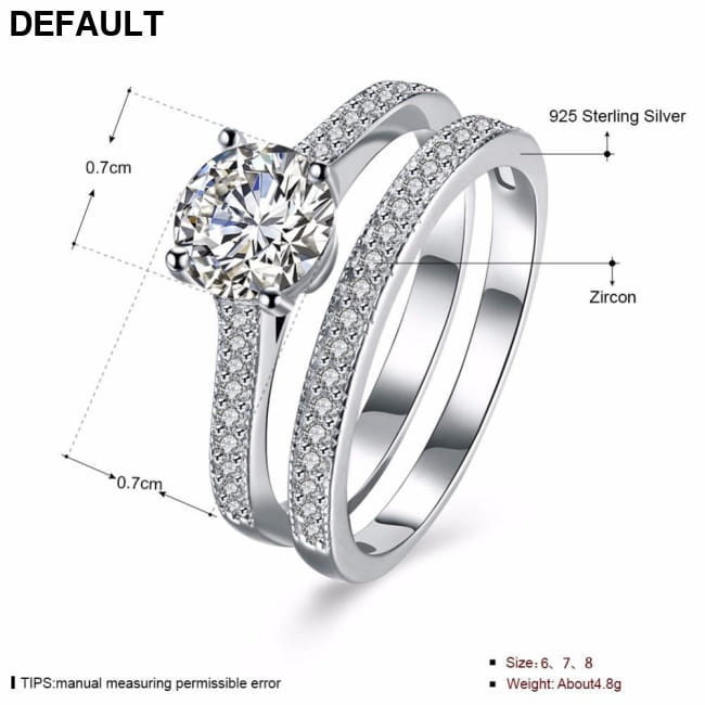 Solid 925 Sterling Silver Ring Sets Engagement Jewelry Wedding Rings