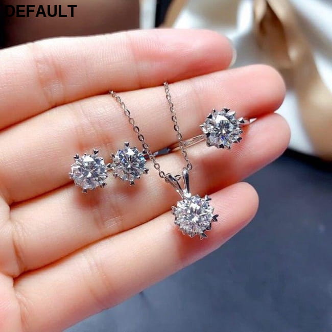 Solitaire 1Ct Lab Dimaond Jewelry set 925 Sterling Silver Necklace Sets Rings