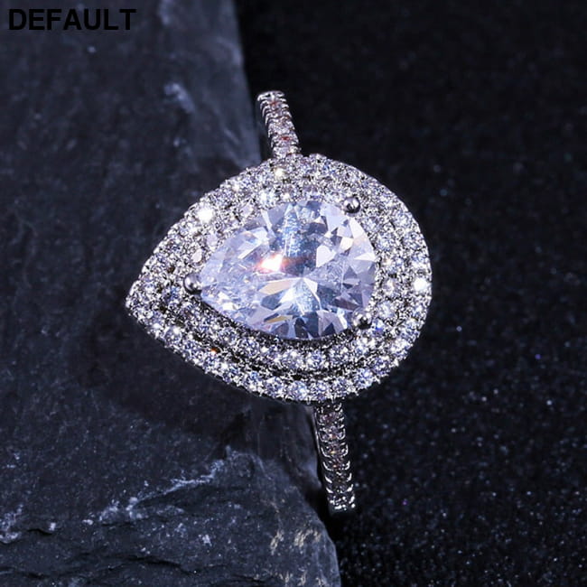 Sparkly Pear-shaped Water Drop Cubic Zirconia Wedding Rings 10 Sterling Silver