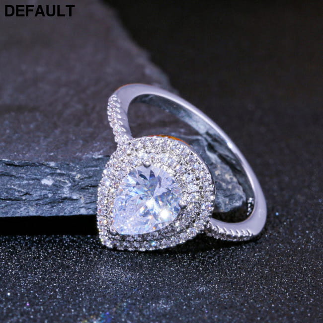 Sparkly Pear-shaped Water Drop Cubic Zirconia Wedding Rings Sterling Silver