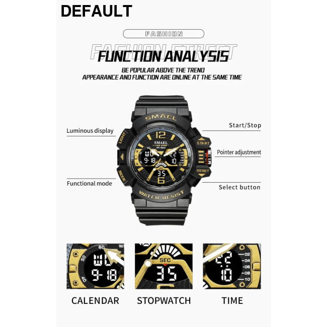 Sport Watch Men SMAEL 50M Waterproof Wristwatches Dual Time Watches