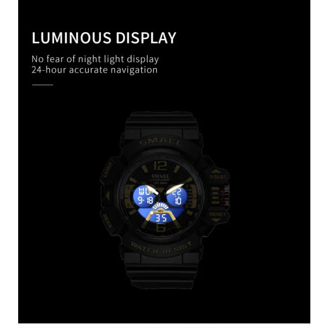 Sport Watch Men SMAEL 50M Waterproof Wristwatches Dual Time Watches