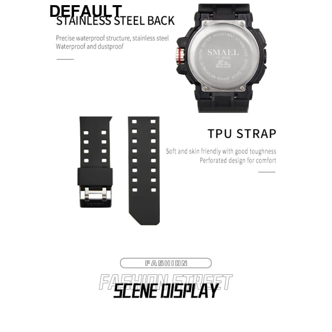 Sport Watch Men SMAEL 50M Waterproof Wristwatches Dual Time Watches