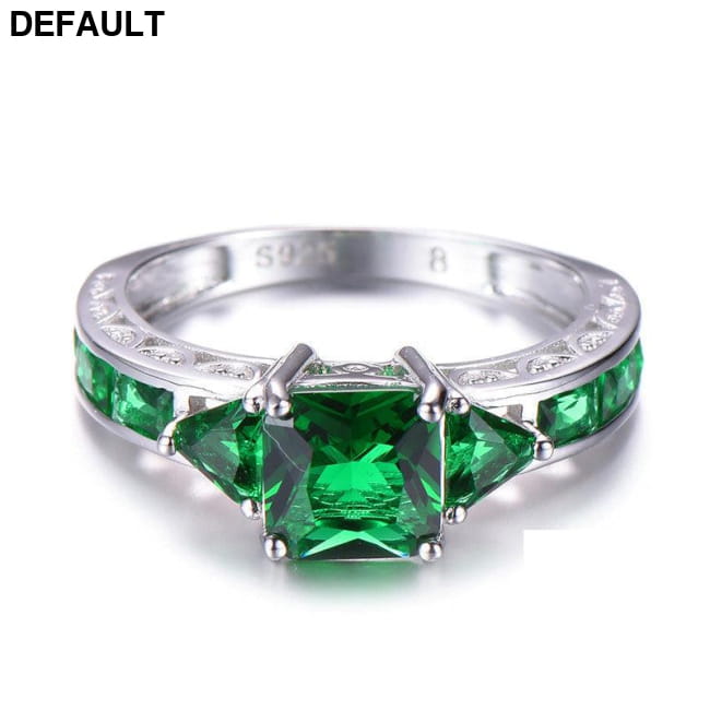 Square Green Stone May Birthstone Ring Sterling Silver Rings