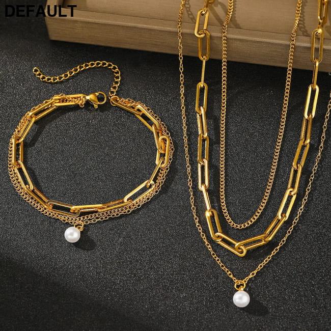 Stainless Steel Jewelry Set Elegant Delicate Pearl Pendant Sterling Silver Necklace Sets Necklaces