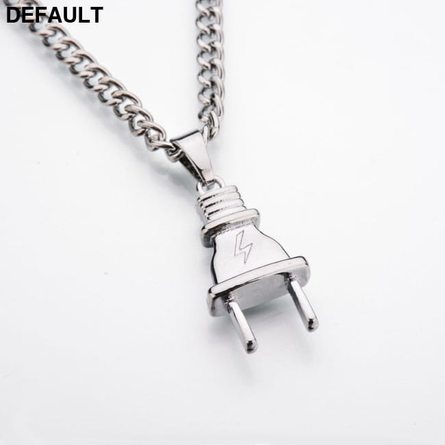 Stainless Steel Men Women Electric Plug Pendant Necklace silver / CN Necklaces Sterling