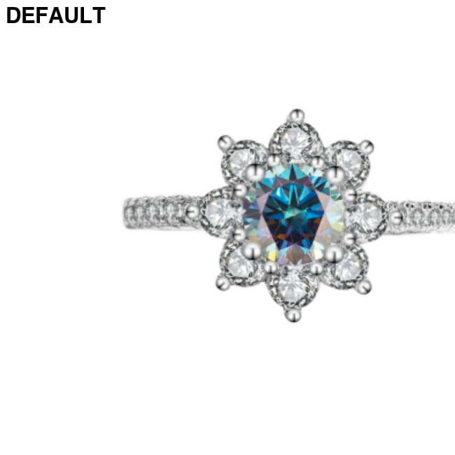 Sterling Silver 925 Moissanite Ring Female Flower Diamond 2carat rainbow blue / Port 10 Yards Rings