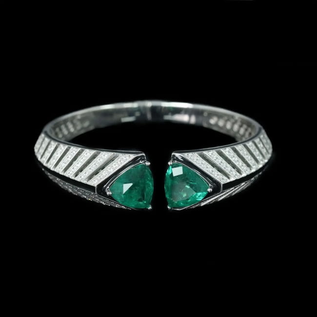 Sterling Silver Gold-Plated Carbon Diamond Synthetic Cuff Bracelet green / Platinum Plated Men Bracelets