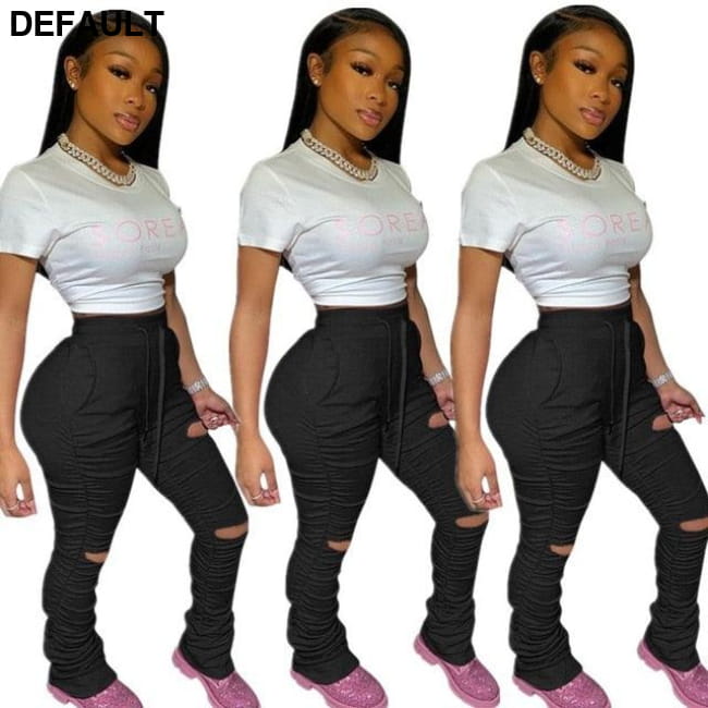 Sweatpants Women Flare Pants Ladies Stacked Joggers Pleated Black / M Jumpsuits & Rompers Clothing