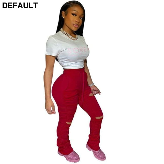 Sweatpants Women Flare Pants Ladies Stacked Joggers Pleated Red / XXL Jumpsuits & Rompers Clothing