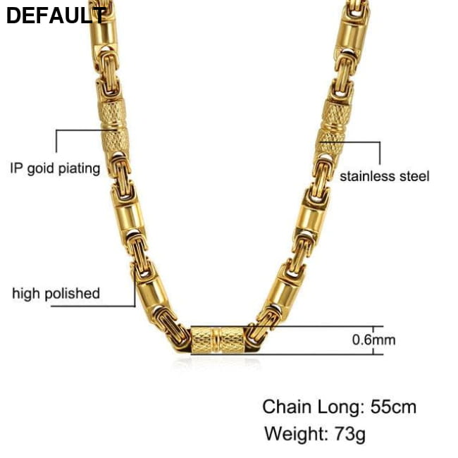 Titanium Stainless Steel 55CM 6MM Heavy Link Byzantine Gold Men Necklaces Sterling Silver