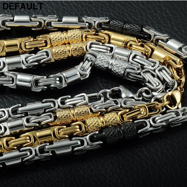 Titanium Stainless Steel 55CM 6MM Heavy Link Byzantine Men Necklaces Sterling Silver