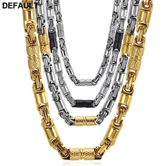 Titanium Stainless Steel 55CM 6MM Heavy Link Byzantine Men Necklaces Sterling Silver