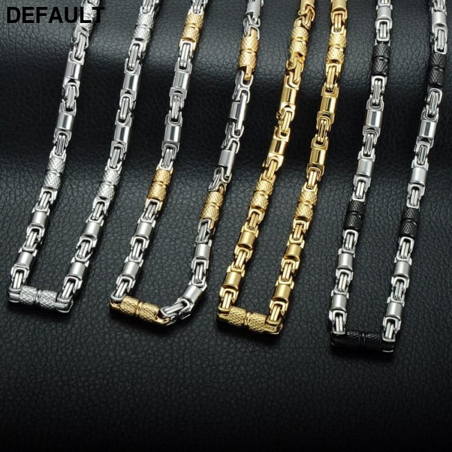 Titanium Stainless Steel 55CM 6MM Heavy Link Byzantine Men Necklaces Sterling Silver