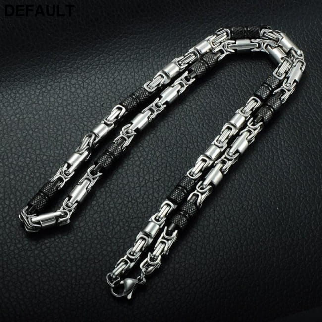 Titanium Stainless Steel 55CM 6MM Heavy Link Byzantine Men Necklaces Sterling Silver