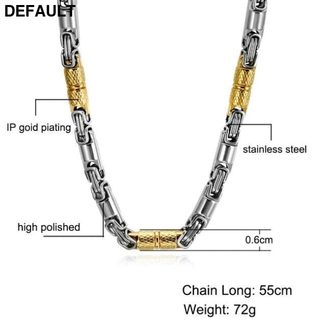 Titanium Stainless Steel 55CM 6MM Heavy Link Byzantine Silver gold Men Necklaces Sterling
