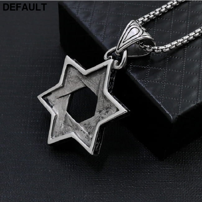 Titanium Steel Pendant Necklace Six-Pointed Star Stainless silver / CN Men Necklaces Sterling