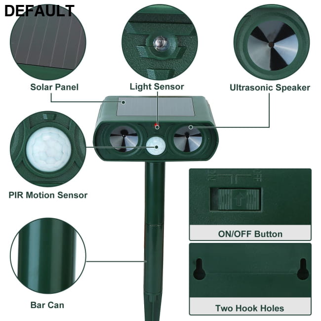 Ultrasonic Animal Repeller Solar Powered Motion Sensor Home Security & Pet Repellents