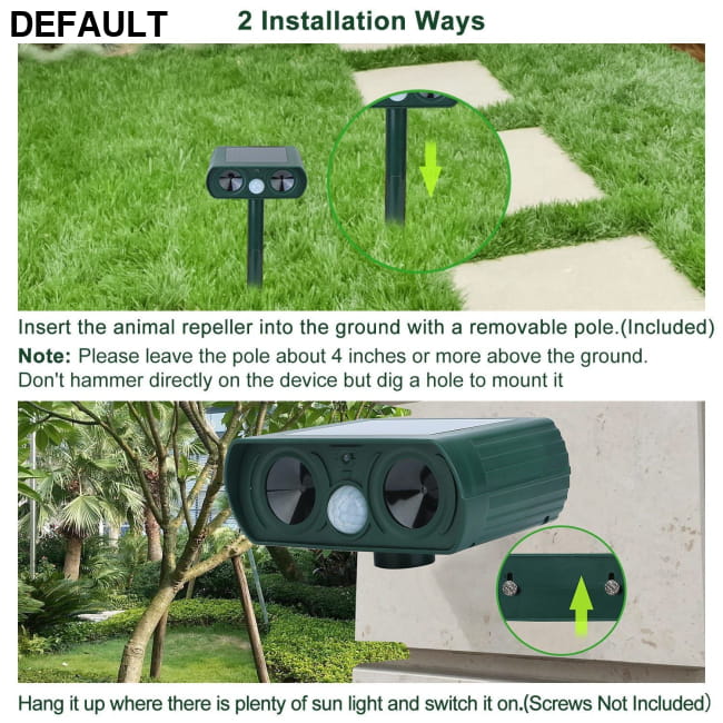 Ultrasonic Animal Repeller Solar Powered Motion Sensor Home Security & Pet Repellents