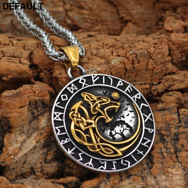 Viking Wolf Head Rune Pendant Necklace Trendy Men Long J118 / CN Necklaces Sterling Silver