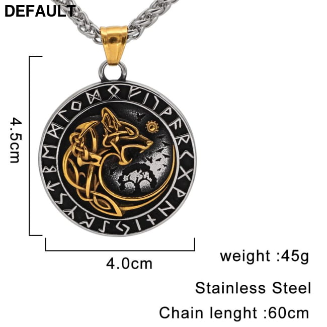 Viking Wolf Head Rune Pendant Necklace Trendy Men Long J118 / CN Necklaces Sterling Silver