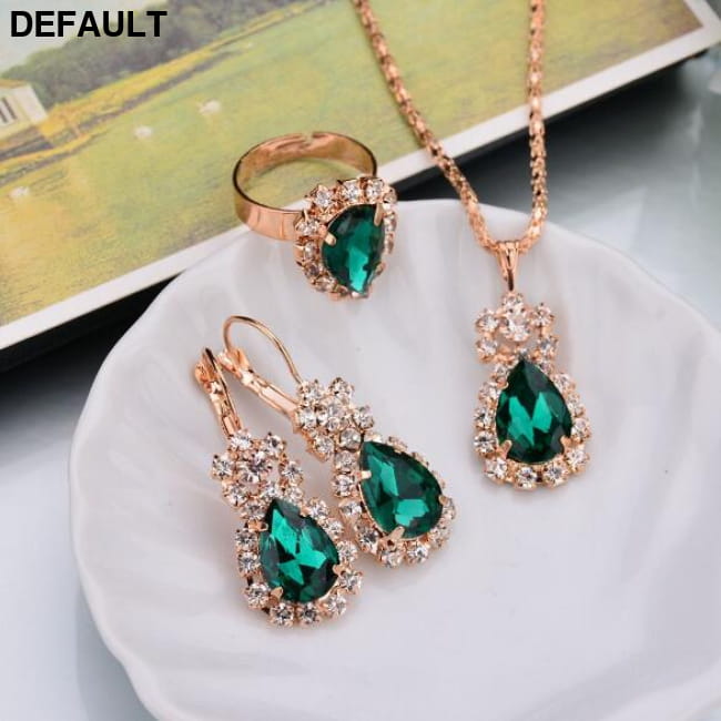 Water Drop Shape Earrings Necklace Rings Jewelry Sets green Sterling Silver Best Selling Products