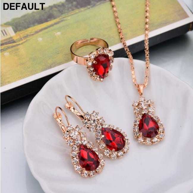 Water Drop Shape Earrings Necklace Rings Jewelry Sets red Sterling Silver Best Selling Products