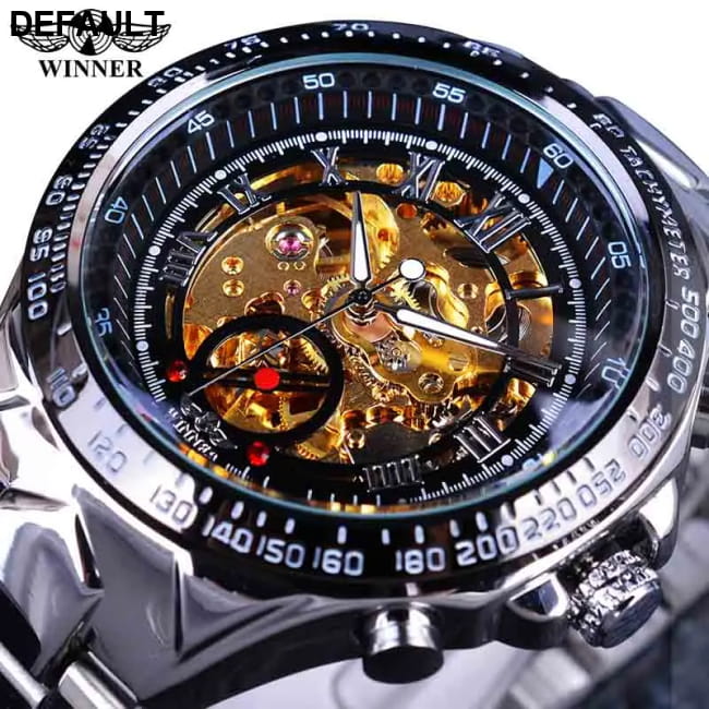 Winner Mechanical Sport Design Bezel Fashion Watch Mens Silver Golden Men Watches