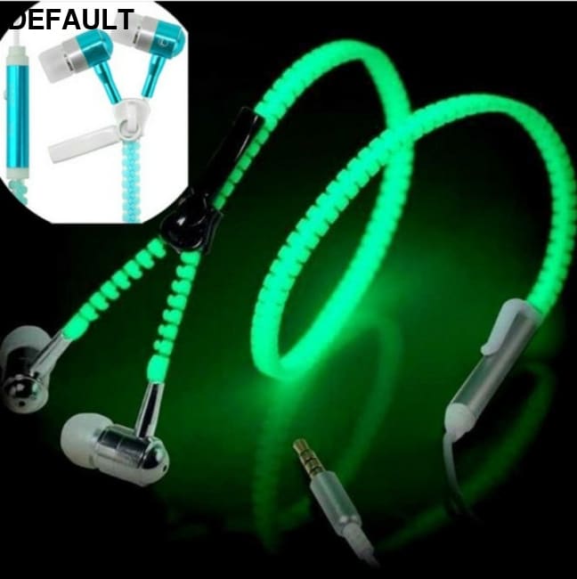 Wired earbuds Light Luminous Metal Zipper Earphone Glow In The Dark Hands Free Zipping Earhpones Earbuds Best Selling