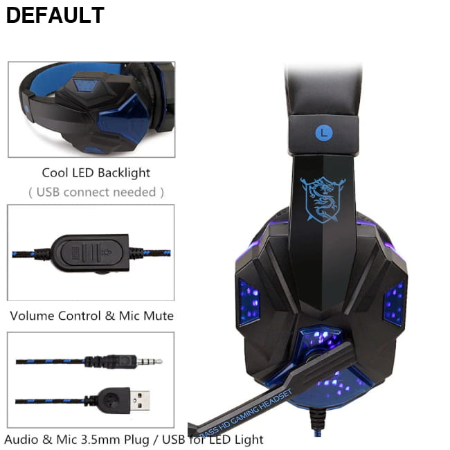 Wired Gaming Headphones With LED Light Noise-cancelling Blue Headsets