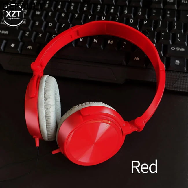 Wired Headphones Over Ear Headsets HD Sound Bass HiFi red with MIC