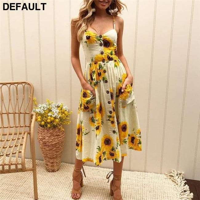 Women Floral Stripe Long Sleevele Button Beach Boho Midi Dress 8007-Cream Color / XXXL Jumpsuits & Rompers Best Selling