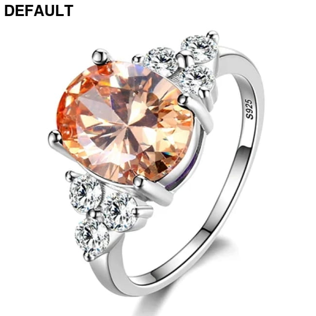 S925 Silver Rings with Oval Zircon in Blue Champagne and Pink / 12 Sterling Apparel & Accessories