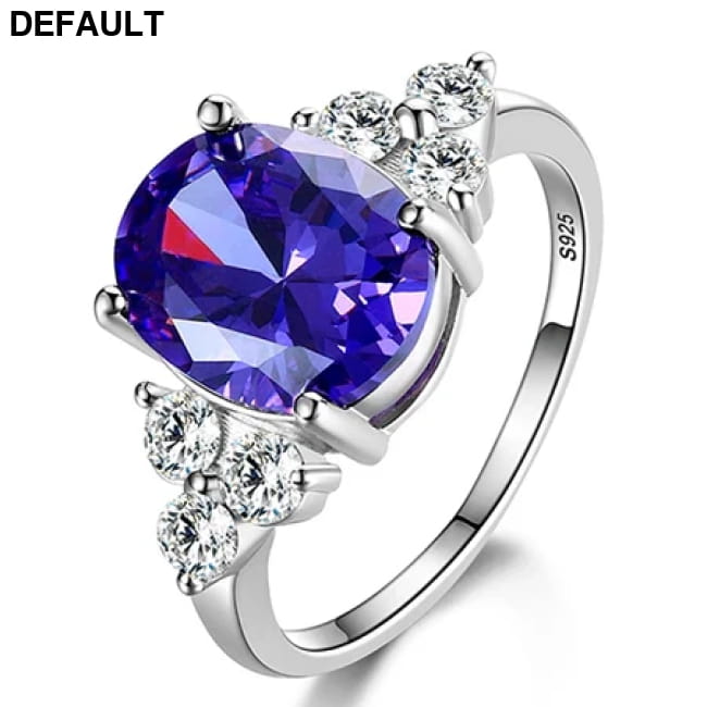 S925 Silver Rings with Oval Zircon in Blue Champagne and Pink Amethyst / 6 Sterling Apparel & Accessories