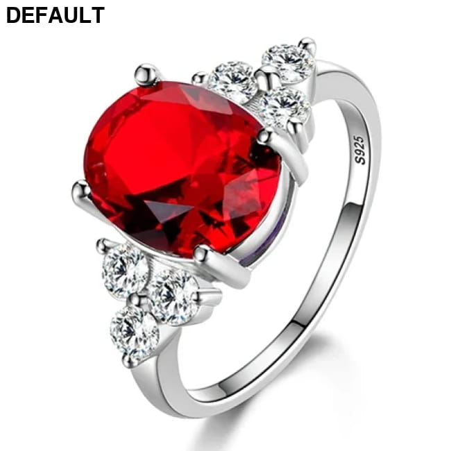 S925 Silver Rings with Oval Zircon in Blue Champagne and Pink Ruby / 5 Sterling Apparel & Accessories