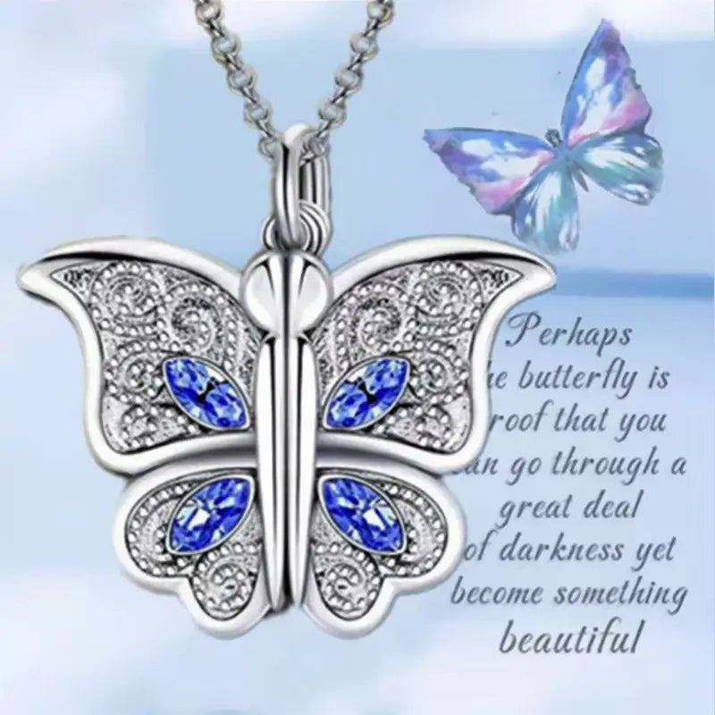 New diamond butterfly heart necklace for women openable