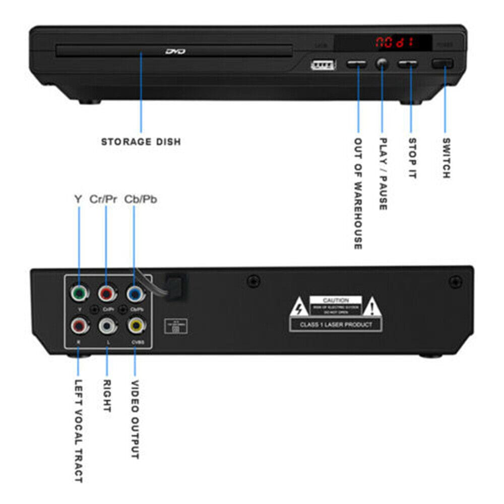 DVD Player Compact Multi Region HDCD CD VCD Music Disc Upscaling USB With Remote