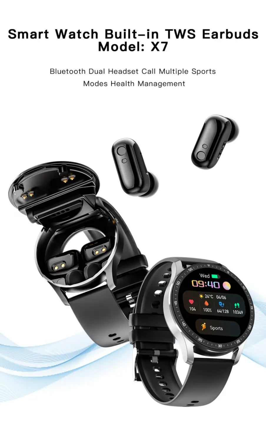X7 smart watch TWS Bluetooth headset two in one call ultra thin sports bracelet